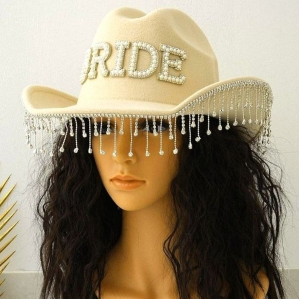 Cream Bridal Hat with Pearl Details